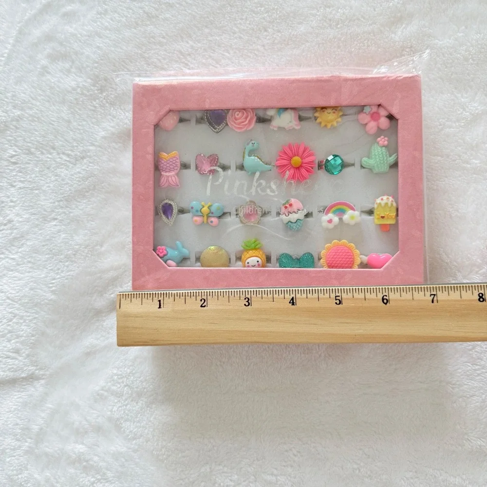 PinkSheep Ring Set Kids One Size Multicolor 24pc Resin Alloy Whimsical Designs